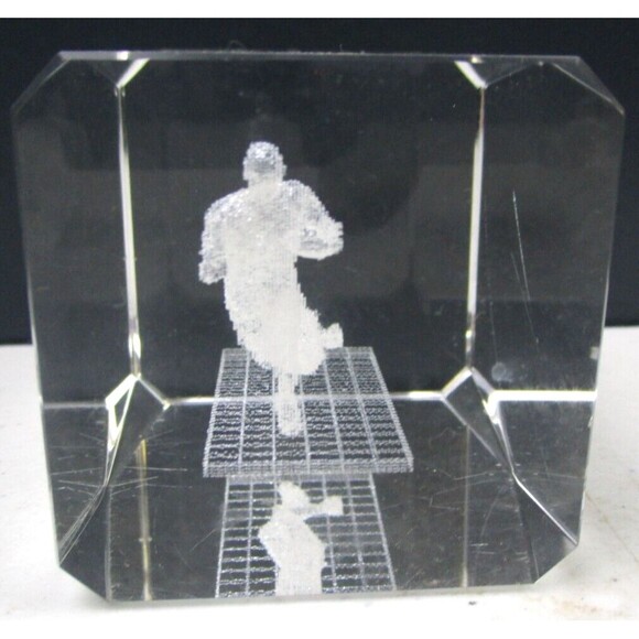 Football Runner 3" Crystal Glass 3D Laser Etched Solid Cube Paperweight - Picture 3 of 4
